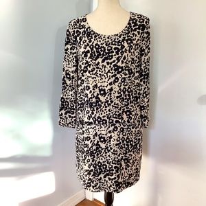 J.CREW SIZE 6 SHIFT DRESS SNOW LEOPARD PRINT CREAM BLACK